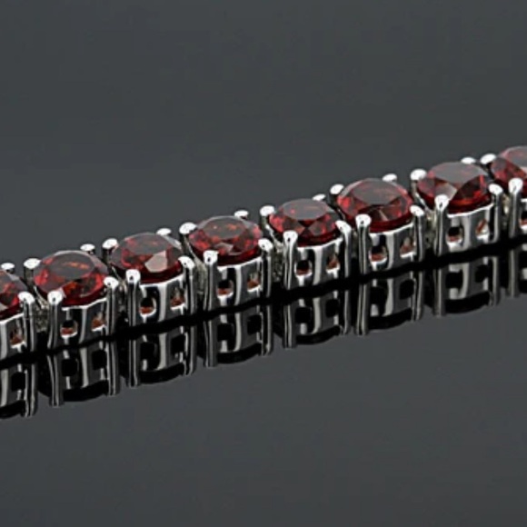 12CTS MOZAMBIQUE GARNET TENNIS BRACELET RHODIUM STERLING SILVER - Picture 3 of 6